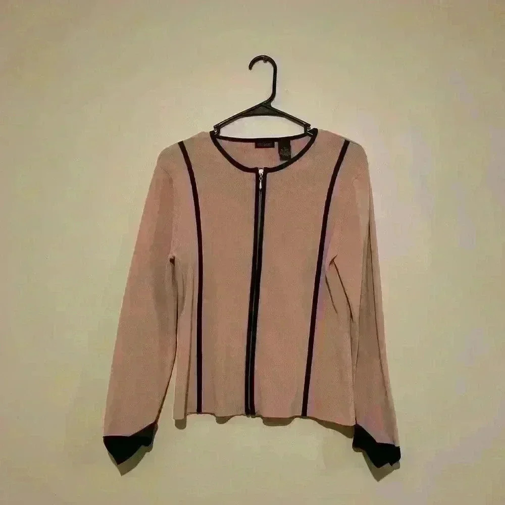 KnitdeKnit zipper Front long sleeve taupe-black size M